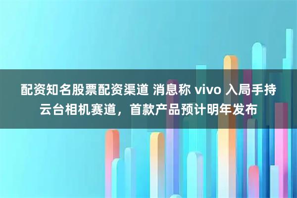 配资知名股票配资渠道 消息称 vivo 入局手持云台相机赛道，首款产品预计明年发布